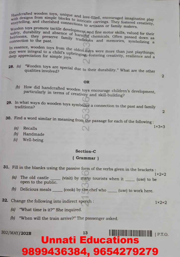 NIOS Class 12 English 302 Question Paper Set B October 2025