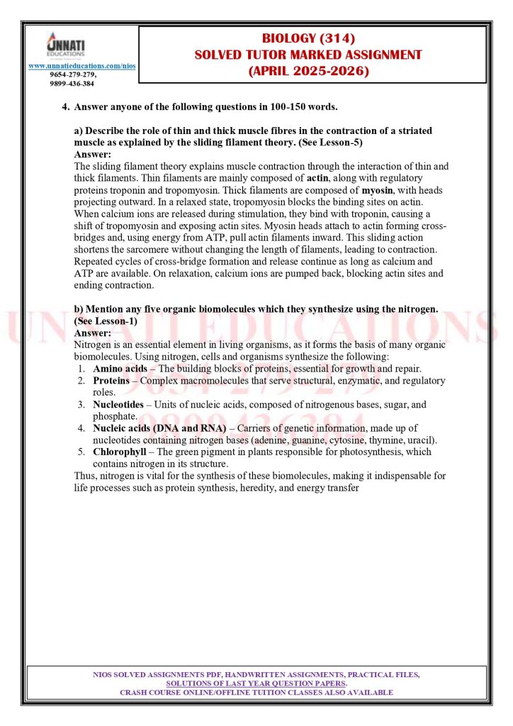 NIOS Class 12 Biology 314 Solved TMA 2025-26