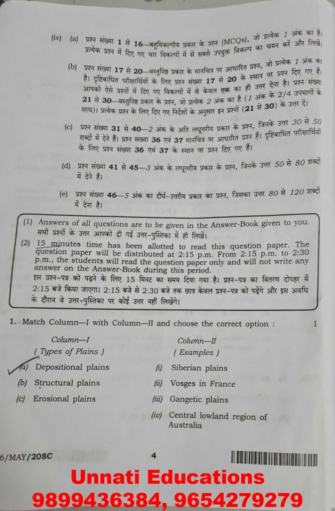 NIOS Class 12 Geography 316 Question Paper