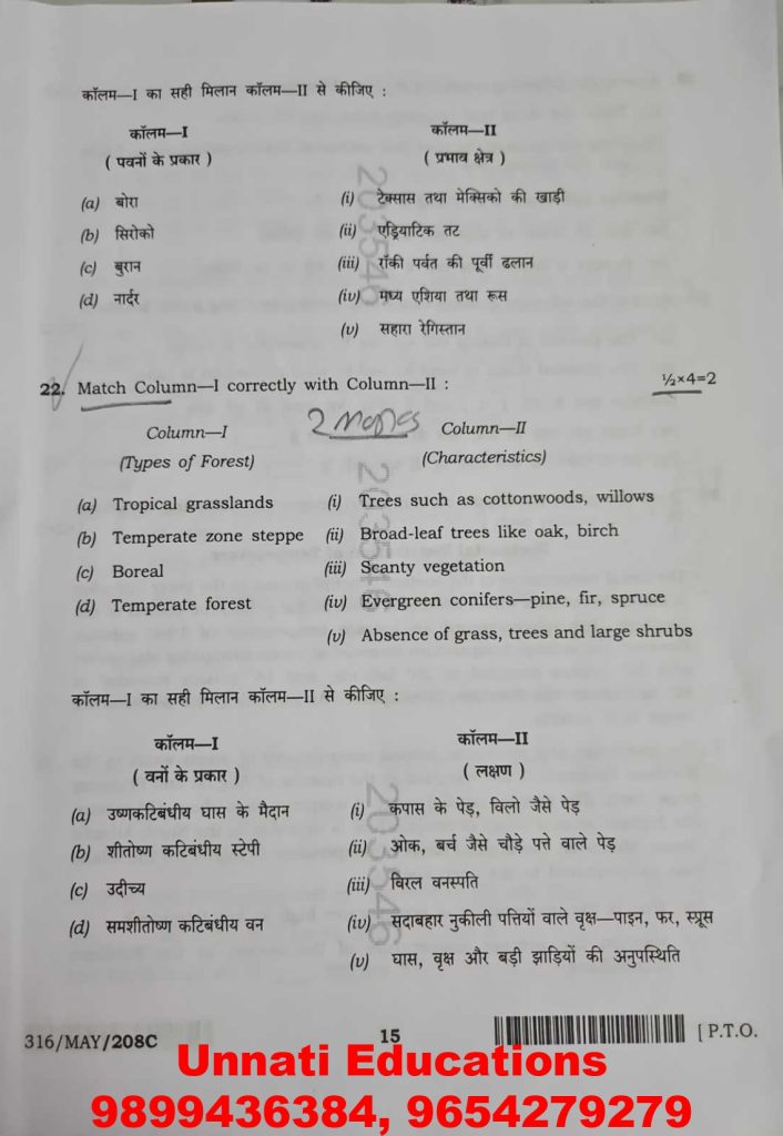 NIOS Class 12 Geography 316 Question Paper