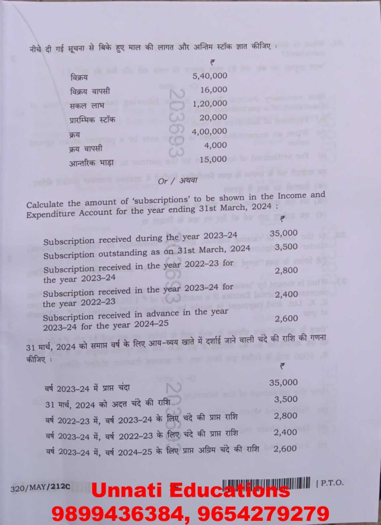 NIOS Class 12 Accountancy 320 Question Paper (Set C) October 2025