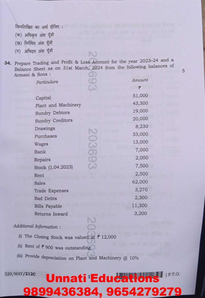 NIOS Class 12 Accountancy 320 Question Paper (Set C) October 2025