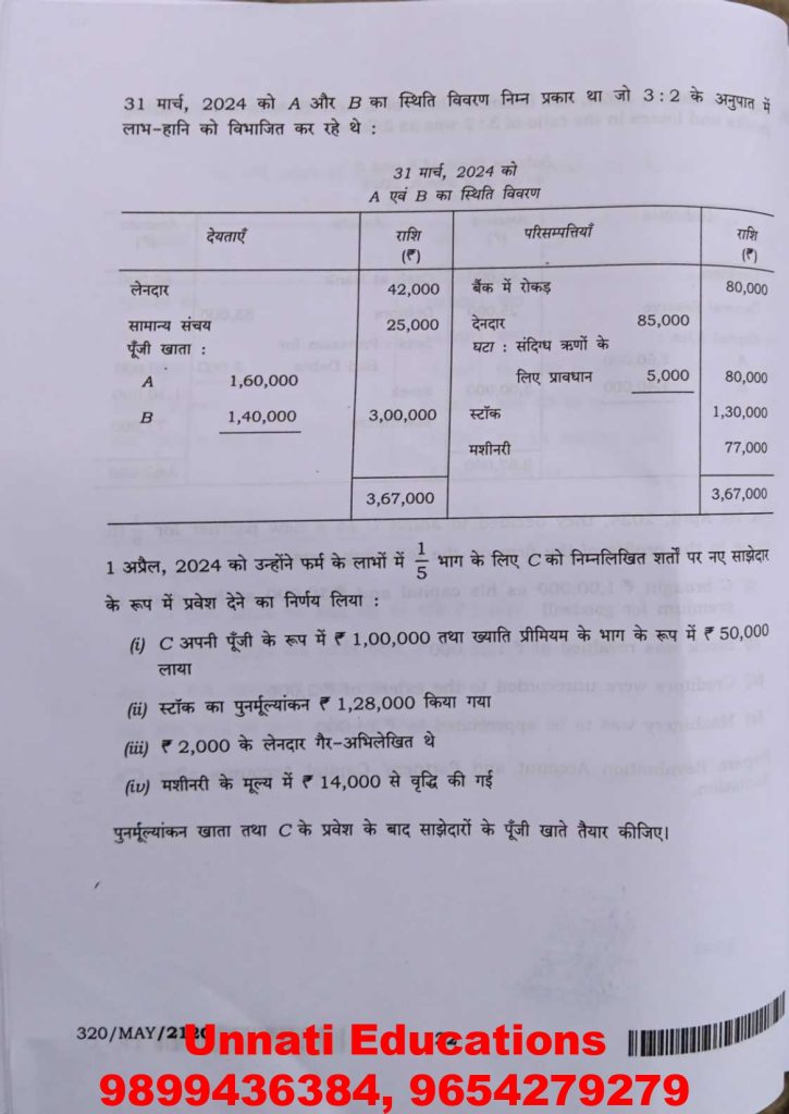 NIOS Class 12 Accountancy 320 Question Paper (Set C) October 2025