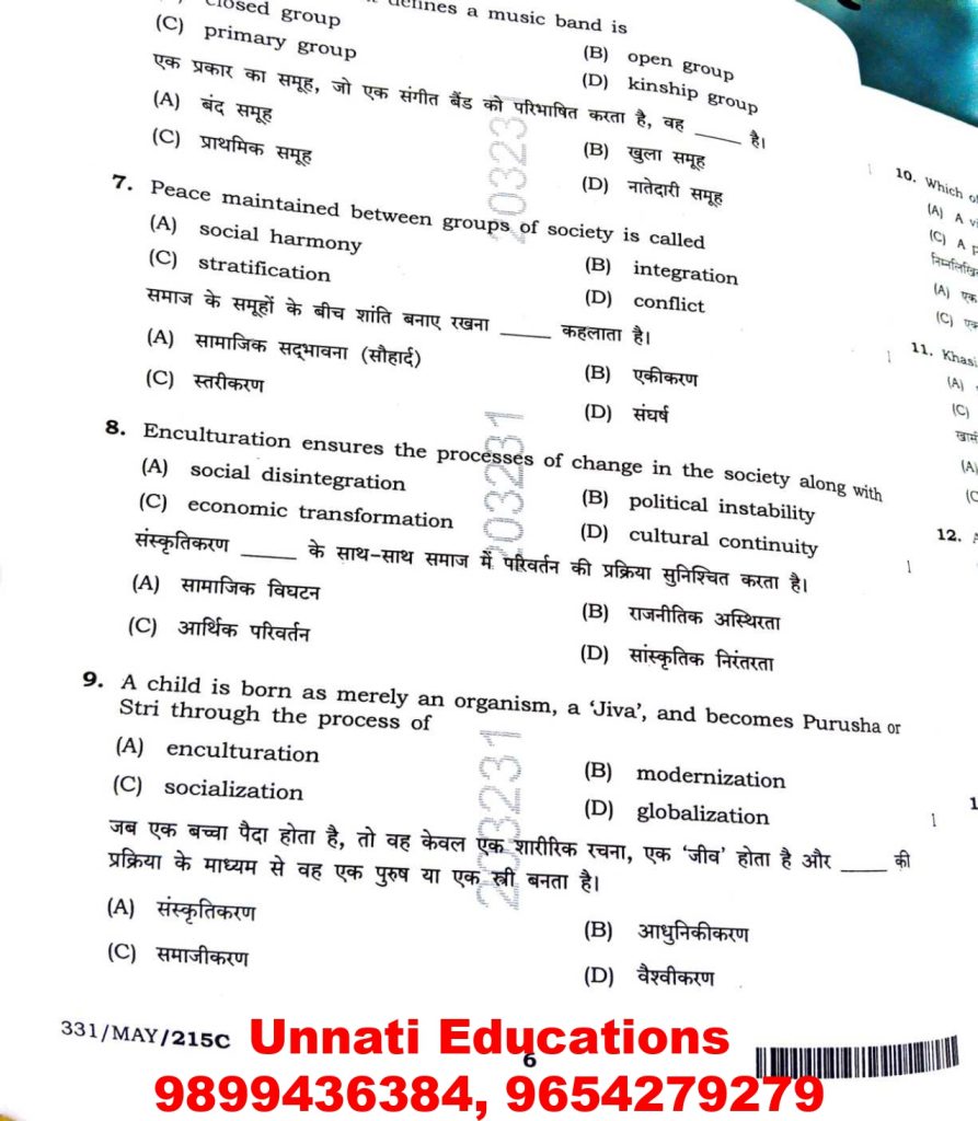 NIOS Class 12 Sociology 331 Question Paper