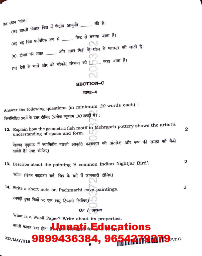 NIOS Class 12 Painting 332 Question Paper